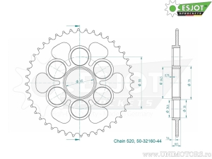 Πίσω πίνακας Esjot μαύρος - 44 δόντια (βήμα 520) - Ducati Panigale 955 V2 ABS / Supersport 939 ABS -
