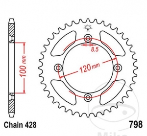 Πίσω πίνακας JTR798.49 (βήμα 428) - Suzuki RM 80 X / RM 80 - X 17 ίντσες / RM 85 - L Μεγάλο τροχ�