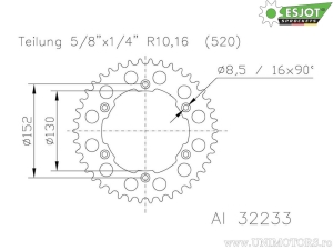 Πίσω πινιόν Esjot ασημί - 44 δόντια (βήμα 520) - BMW G 450 X ('08-'12) - JM