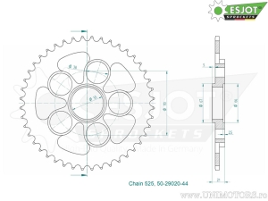 Πίσω πινιόν Esjot μαύρο - 44 δόντια (βήμα 525) - Ducati 996 996 S- SPS / 998 998 - R Biposto/Monoposto