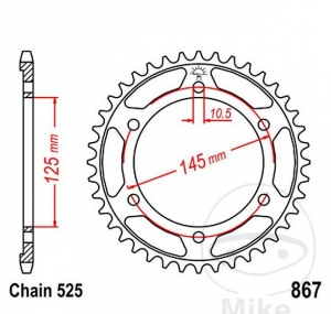 Πίσω πινιόν JTR867.43 (βήμα 525) - Yamaha TDM 850 H ('91-'96) / TDM 850 ('96-'01) / TDM 850 N ('91-'93) - JM