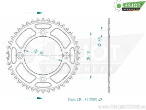 Πίσω πιρούνι Esjot - 42 δόντια (βήμα 415) - Gas Gas MC E5 / Husqvarna EE 5 / TC 50 - Mini / KTM SX 50 LC -