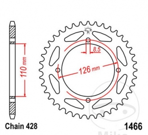 Πίσω πιρούνι JTR1466.47 (βήμα 428) - Kawasaki KLX 125 C / KLX 125 D D-Tracker / KX 65 A - JM