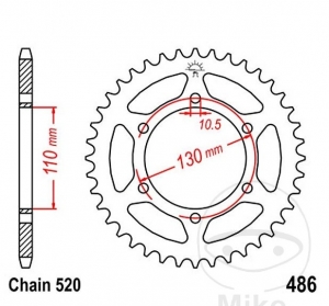Πίσω πιρούνι JTR486.38 (βήμα 520) - Kawasaki EL 250 B Eliminator / EL 250 D / EL 250 E / EL 252 F / ER 500 A Twis