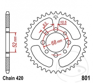 Πίσω προσαρμογέας JTR801.37 (βήμα 420) - Beta Minicross 150 R150 / Kawasaki AE 80 A / AR 80 A / KLX 110 A - 