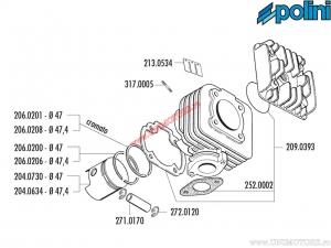 Σετ κυλίνδρου (διάμετρος 47mm / 64,8cc) - 150.0603/R - Atala Byte / Italjet Formula / Velocifero / Rieju Cr
