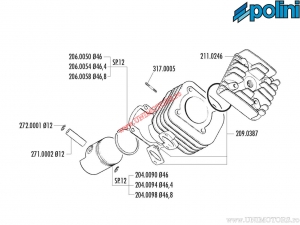 Σετ κυλίνδρων (διάμετρος 46mm / 65cc) - 166.0105 - Keeway Focus / Matrix / Kreidler Vabene 50 2T AC - Polin