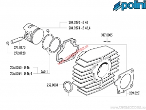Σετ κυλίνδρων (διάμετρος 46mm / 70cc) - 119.0030 - Honda Camino 50 / PX 50 2T AC - Polini