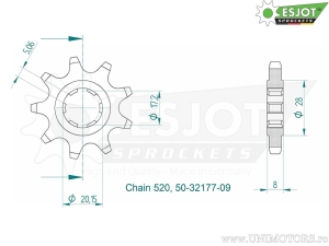 Преден пиньон 9 зъба (стъпка 520) - Sherco Trial 125 125 / 250 25 / 290 29 / 300 30 / ST / 305 30 ST / 320