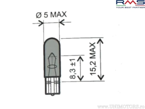 12V 1.2W T5 Brake Light Bulb - (RMS)