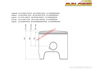 2-stroke Piston (diameter 52mm / bolt 12mm / B size) - Malossi