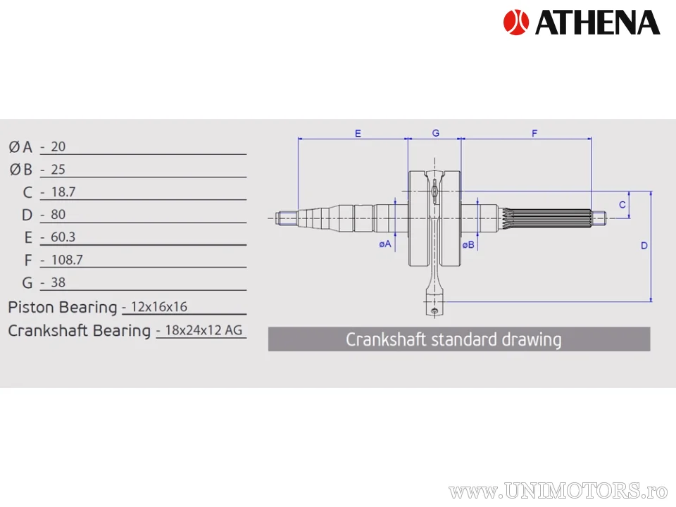 Arbore cotit Athena STD, Suzuki LC (stumpf 66mm) - Athena