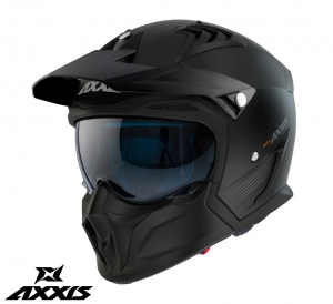 Axxis Hunter SV Helmet solid model A1 matte black (integrated sun visor) - detachable chin and peak guard - Black
