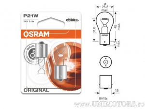 Bec P21W BA15S 12V 21W blister (set 2 bucati) - Osram