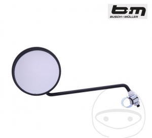 Black left-right round universal mirror Busch & Müller M8 mm for mounting on handlebar with clamp - JM