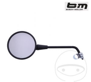 Black left-right universal round mirror Busch & Müller M8 mm for mounting on handlebar with clamp - JM