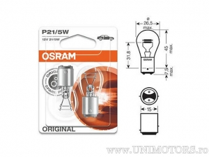Brake light P21/5W BAY15D 12V 21/5W blister set 2 pieces - Osram