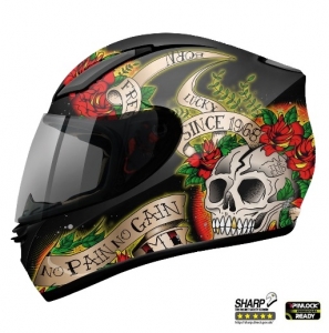 Casca integrala motociclete MT Revenge Skull&amp;Rose negru/rosu lucios
