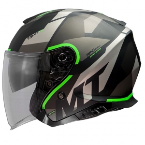 Casco aperto MT Thunder III SV Jet Bow A6 verde fluorescente opaco (visiera solare integrata) - Verde fluorescente opaco, XS (53