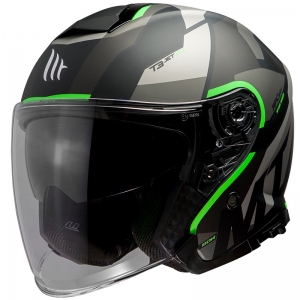 Casco aperto MT Thunder III SV Jet Bow A6 verde fluorescente opaco (visiera solare integrata) - Verde fluorescente opaco, XS (53