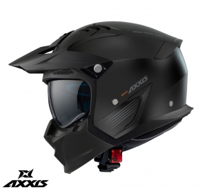 Casco Axxis modelo Hunter SV sólido A1 negro mate (visor solar integrado) - protector de barbilla y pico desmontable - Negro