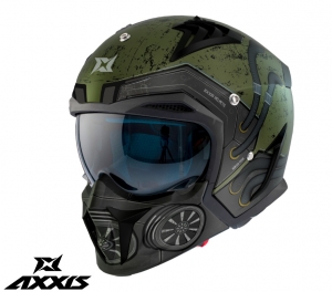 Casco Axxis modelo Hunter SV Toxic C6 verde mate (Visera solar integrada) - Protector de barbilla y visera desmontable