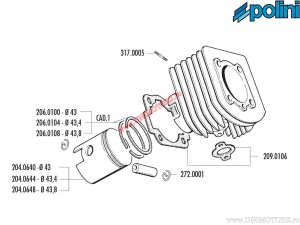 Cilinderset (diameter 43mm / 63cc) - 1160145 - Polini