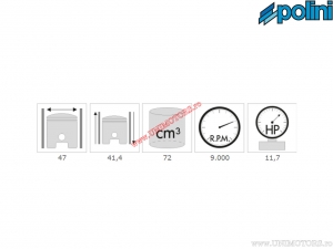 Cilinderset (diameter 47mm / 72cc) - 119.0077/R - Kymco CX / K12 / ZX / Sym DD / Flash / Super Fancy 50 2T AC - Polini