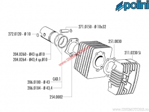 Conjunto de cilindro (diámetro 43mm / 63cc / perno de pistón 10mm) - 1400133/10R - Polini