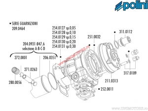 Cylinder set (diameter 47.6mm / 69.94cc) - 140.0207 - Derbi GP1 Open / Gilera DNA / Runner / Piaggio NRG / Zip SP 2T - Polini