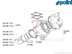 Cylinder set (diameter 47mm / 70cc) - 133.1003 - Malaguti MRX 50 / Rieju Drac DL / Benelli Devil 50 / Spring 50 2T LC - Polini