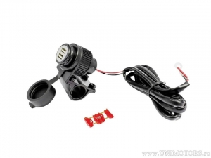 Double USB socket (A) max 2A with waterproof IPX6 housing for mounting on handlebar 21-25mm or on vehicle - Albrecht