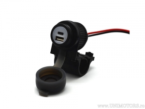 Dual USB socket (A) and (C) 3A with IPX6 waterproof housing for mounting on handlebar 21-25mm or on vehicle - Albrecht