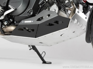 Engine guard - material: aluminum - color: black/silver - Suzuki V-Strom 1000 model with crashbar - SW-Motech