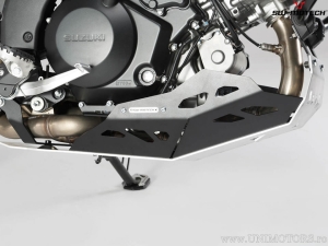 Engine guard - material: aluminum - color: black/silver - Suzuki V-Strom 1000 model with crashbar - SW-Motech