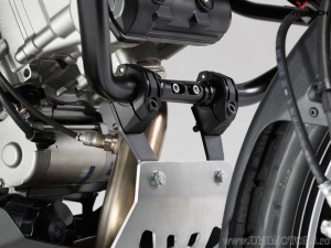 Engine guard - material: aluminum - color: black/silver - Suzuki V-Strom 1000 model with crashbar - SW-Motech
