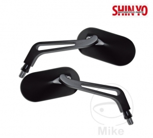 Espelho universal oval conjunto M10 mm Shin Yo cor preta montagem no guidão - JM