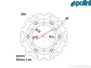 Front floating brake disc (267x132x5mm) - Yamaha T-Max 500i H2O 4T E3 ('08-'11 / front, <-L/R->) - Polini
