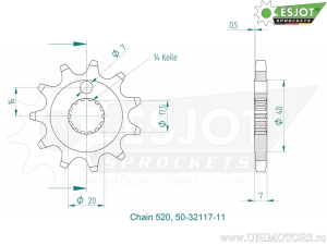 Front sprocket Esjot - 11 teeth (step 520) - Suzuki LT-Z 90 Quadsport ('16-'29) - JM