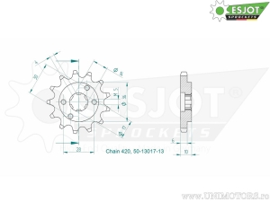 Front sprocket Esjot - 13 teeth (step 420) - Derbi Fenix 50 ('94-'96) - JM