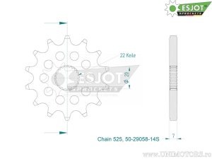 Front sprocket Esjot - 14 teeth (step 525) - Benelli Imperiale 400 ABS ('19-'22) - JM