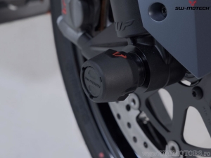 Front Wheel Axle Crashpad Set - material: polyamide - color: black - KTM models / CFMoto 800MT - SW-Motech