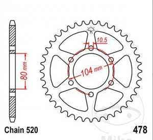 Hátsó hajtókerék JTR478.42 (520 lépés) - Kawasaki EL 250 B Eliminator / 250 D Eliminator / 250 E Eliminator / 252 F Elimin