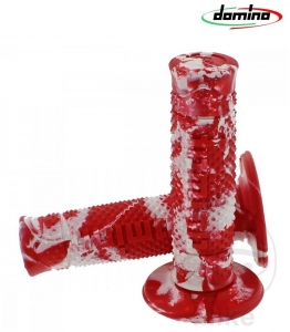 Handlebar grip set A260 red white Domino D: 22 mm L: 118 mm closed - JM