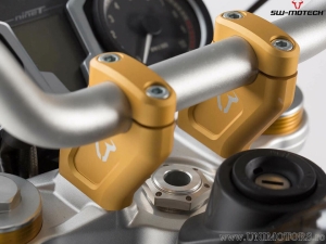 Handlebar riser set with 20 mm height and 30 mm rear/front offset - aluminum - color: gold - BMW R nineT - SW-Motech