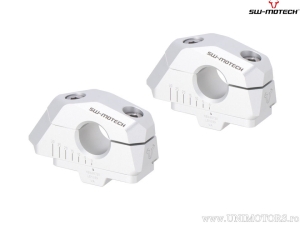 Handlebar Riser Set with 25 mm Height and 5-30 mm Rear Offset - Aluminum - Color: Silver - for 22 mm Diameter Handlebar - SW-Mot