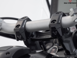 Handlebar riser set with 28 mm height and 5-30 mm rearward offset - aluminum - color: black - for handlebars with 28 mm diameter