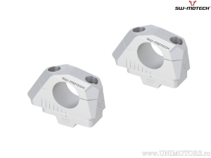 Handlebar Riser Set with 32 mm Height and 5-30 mm Rear Offset - Aluminum - Color: Silver - for 32 mm Diameter Handlebar - SW-Mot
