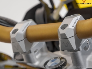 Handlebar Riser Set with 32 mm Height and 5-30 mm Rear Offset - Aluminum - Color: Silver - for 32 mm Diameter Handlebar - SW-Mot