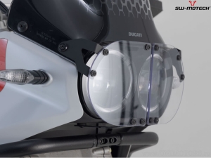 Headlight guard with black bracket - material: polycarbonate - Ducati DesertX ('22-) - SW-Motech